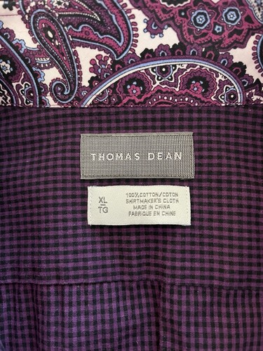 Thomas Dean Flip Cuff Hemd Herren XL lila kariert Langarm Knopf 100% Baumwolle - Bild 2 von 6