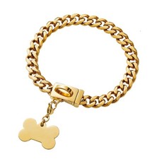 Gold Dog Chain Collar,18K Gold Plated Stainless Steel Cuban Link Chain Neckla...