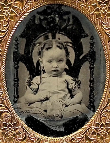 1/9th Plate Tintype - Baby in Chair - In A Thermoplastic Union Case