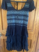 Free People Sound of The Sea Black Mini Dress Womens XS Black Embroidered Tiered
