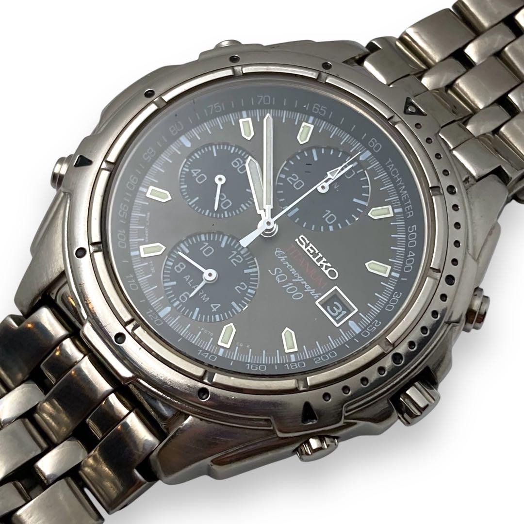 SEIKO 7T32-7C40 Titanium Chronograph Watch Japan Made 43mm