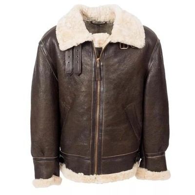 Men's Brown Aviator B3 Handmade Fur Motorcycle Biker Real Cowhide Leather Jacket