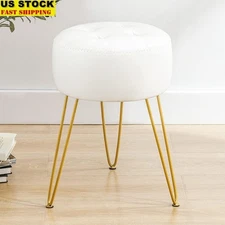 Sturdy Metal Base Vanity Stool W/ Tufted Faux Leather Cushion Any Room New