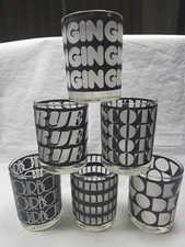 Tastesetter Mid-Century Art Deco Style Double Old Fashion (6) Whiskey Glasses