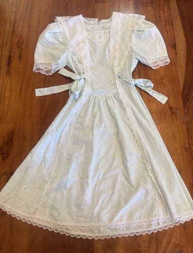 Vtg Dress Party Mint Green Sailor Collar Lace Victorian Frilly Girls 10 12 L