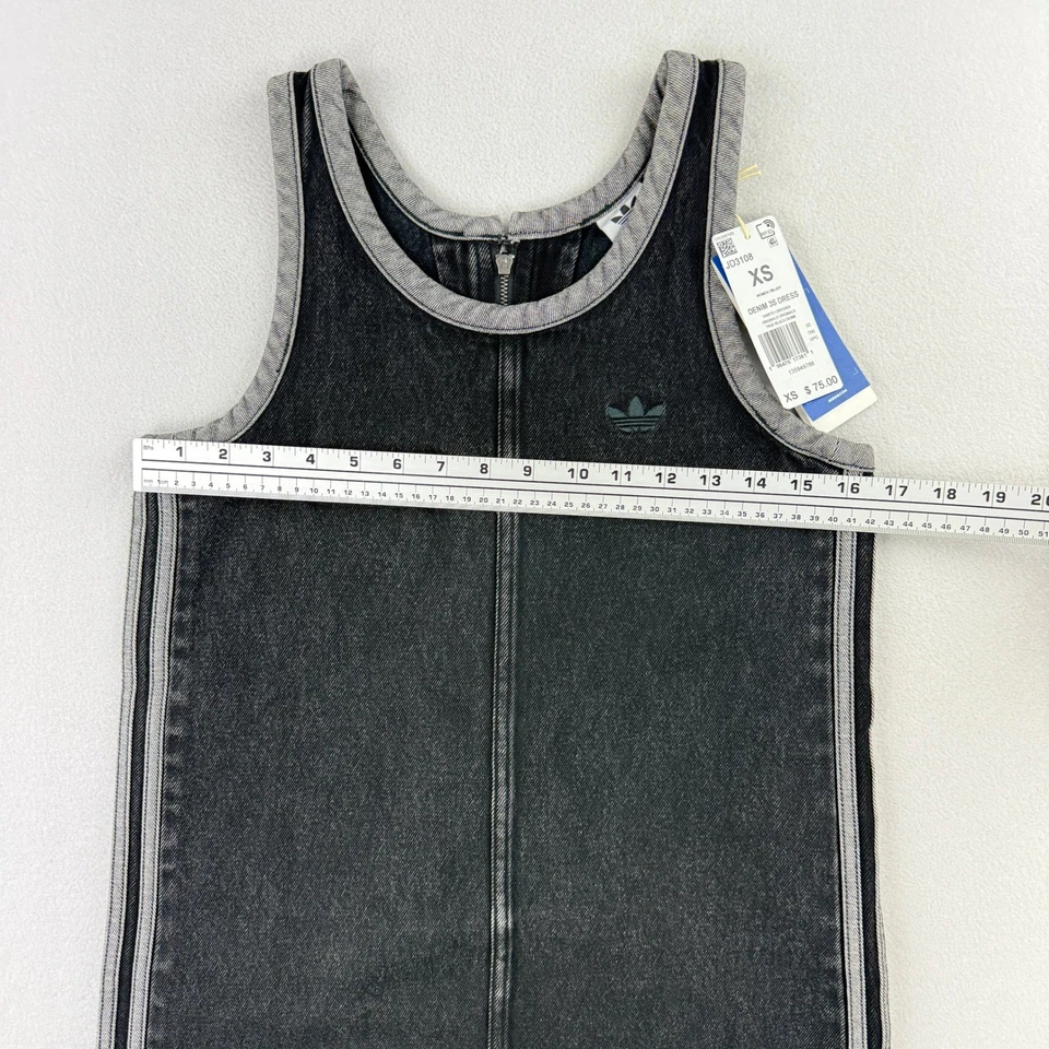 Adidas джинсовой ткани 3 полоски бак платье размер XS женщин черный / серый JD3108 новый с Ярлыками - Изображение 4 из 4