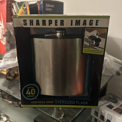 Sharper Image 40 oz Stainless Steel Hip Flask Silver w/ Secure Screwtop Cap