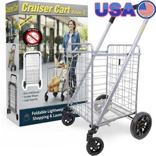 Heavy Duty Folding Cart 100LB Capacity Patented Brake System 360  Swivel Wheels