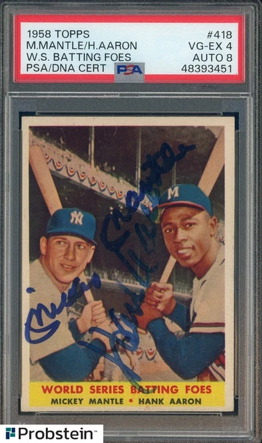 Mickey Mantle + Hank Aaron Dual  Signed 1958 Topps #418 PSA/DNA