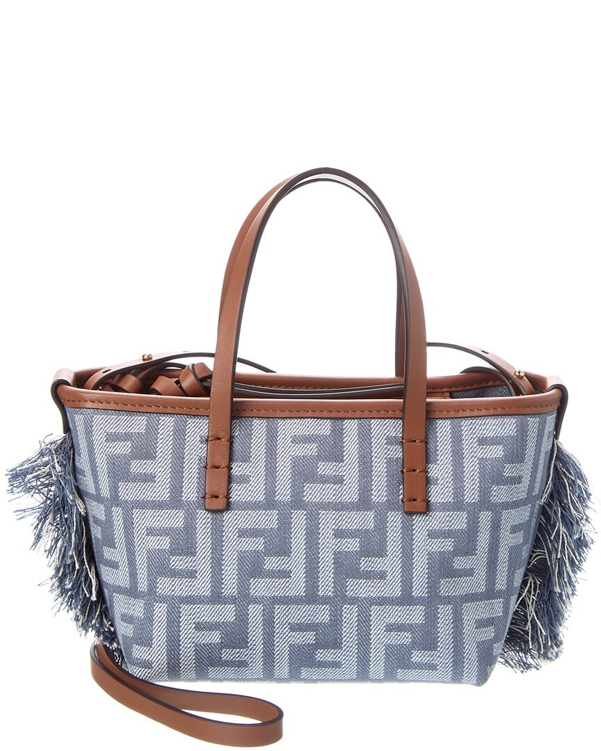 Fendi Roll Mini Ff Denim & Leather Tote Women's Blue