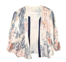 Chico's Size 2 Large Open Jacket Ribbon Fringe Paisley Watercolor 3/4 Sleeve
