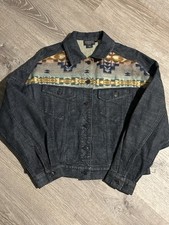 Pendleton Womens Small Oversized Denim / Virgin Wool Cropped Jean Jacket 269
