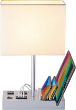 Bedside Table Lamp with 3 USB Charging Ports, 2 AC Outlets and 3 Phone Stands, M