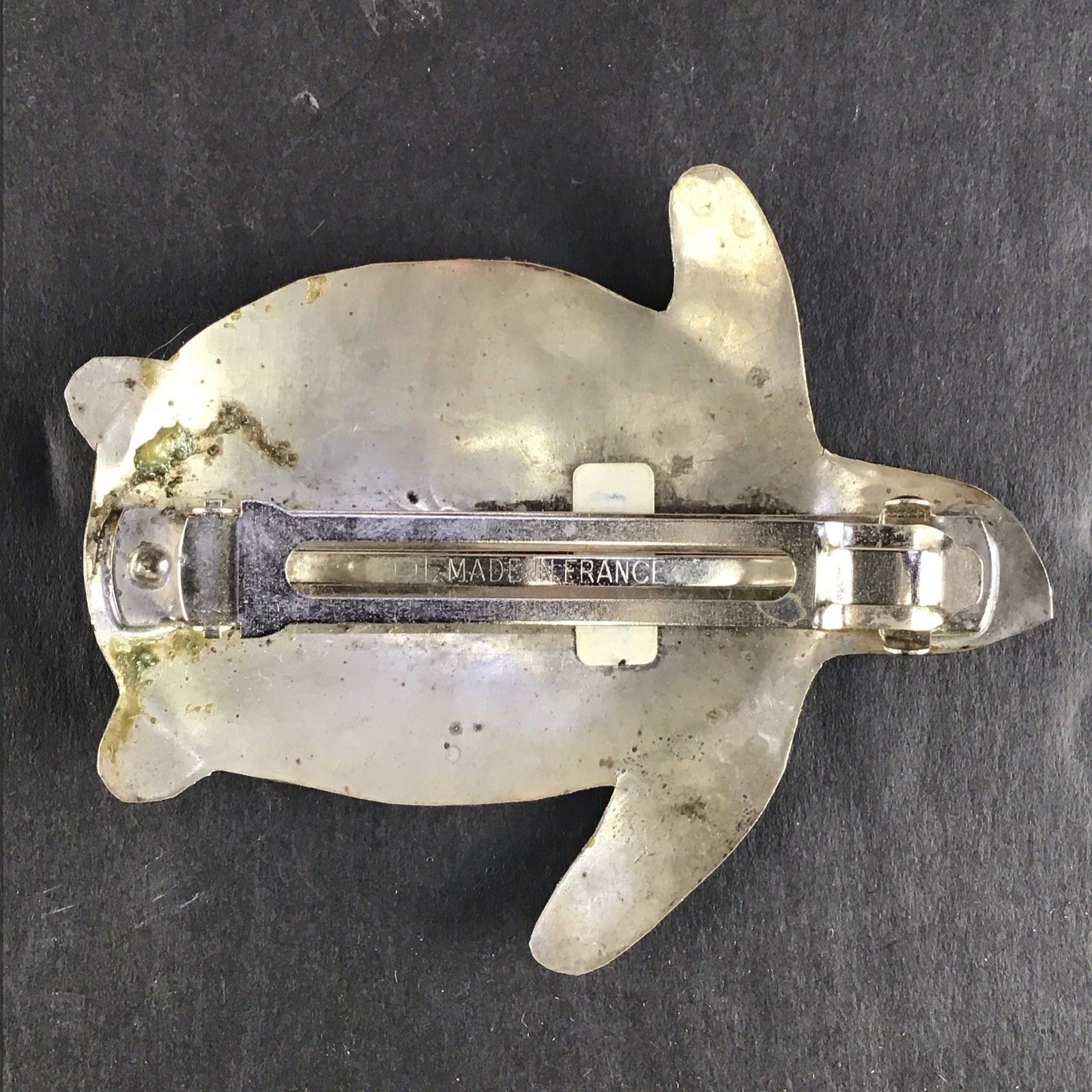 Turtle Image In Text Vintage silver Handmade sea Turtle Brooch hair clip Made in France 3 3/ ...