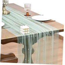 Fall Pearl Table Runner 10ft Rustic Boho Tulle Table 10ft 4-Pack Sage Green