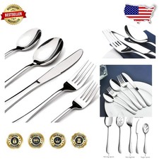 Durable 65-Piece Silverware Set for 12 - Dishwasher Safe, Polished Finish