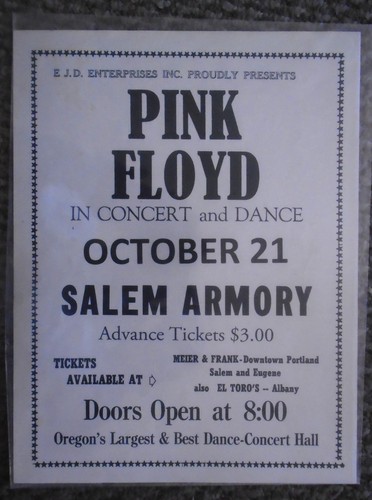 PINK FLOYD KONZERT HANDZETTEL_SALEM ARMORY - 21. OKTOBER 1970 - 8,1/2 X 11 ZOLL