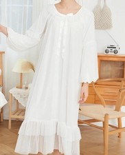 Vtg Princess Nightgown Small Bridal Peignoir White Puff Sleeve Honeymoon Ruffle