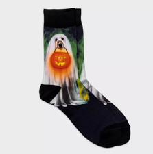 Men's Special Thanks Halloween Ghost Dog Crew Socks - 6-12
