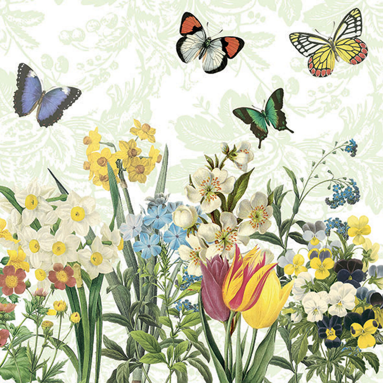 Botanical Garden Paper Napkins Spring Flowers Butterflies Decoupage 3 Ply x 20