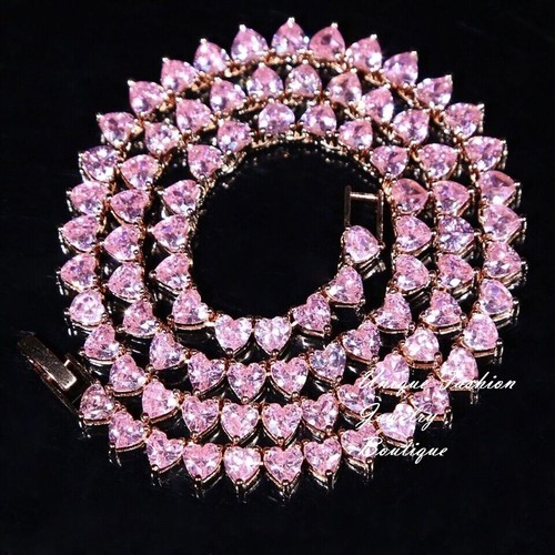18k White Gold Filled Simulated Diamond Heart Tennis Chain Necklace 18” Long - Picture 27 of 27
