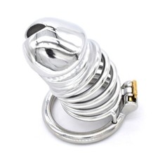 Stainless Steel Male Chastity Device Men Cock Lock Cage Long Belt Restraint C308