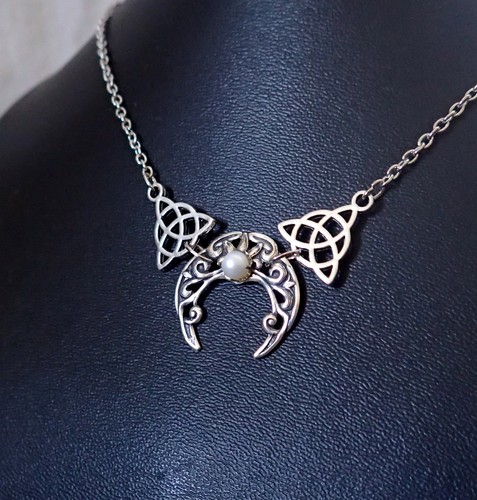Celtic Moon Necklace Trinity Medieval Renaissance Choker Silver Irish Jewelry - Picture 20 of 20