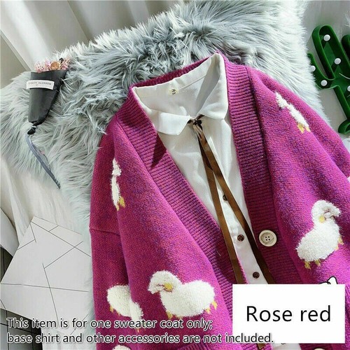 Ladies Girl Cute Sweater Coat Cardigan Knitted Tops Kawaii Preppy Cartoon Casual - Bild 13 von 14