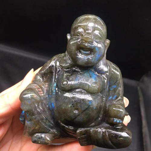 Natural Rainbow Labradorite Crysta Carved Maitreya Buddha Healing Reiki Deco 1Pc - Picture 21 of 23