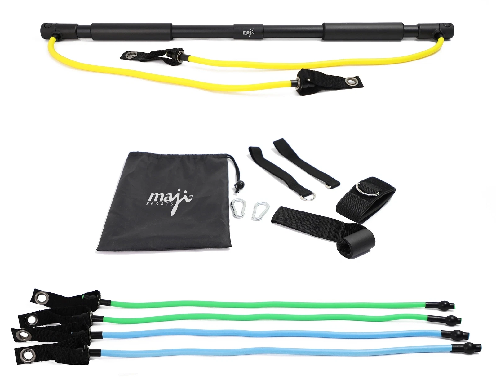 Portable Exercise Bar w Resistance Bands for a Home Full Workout Set-up (F4000)