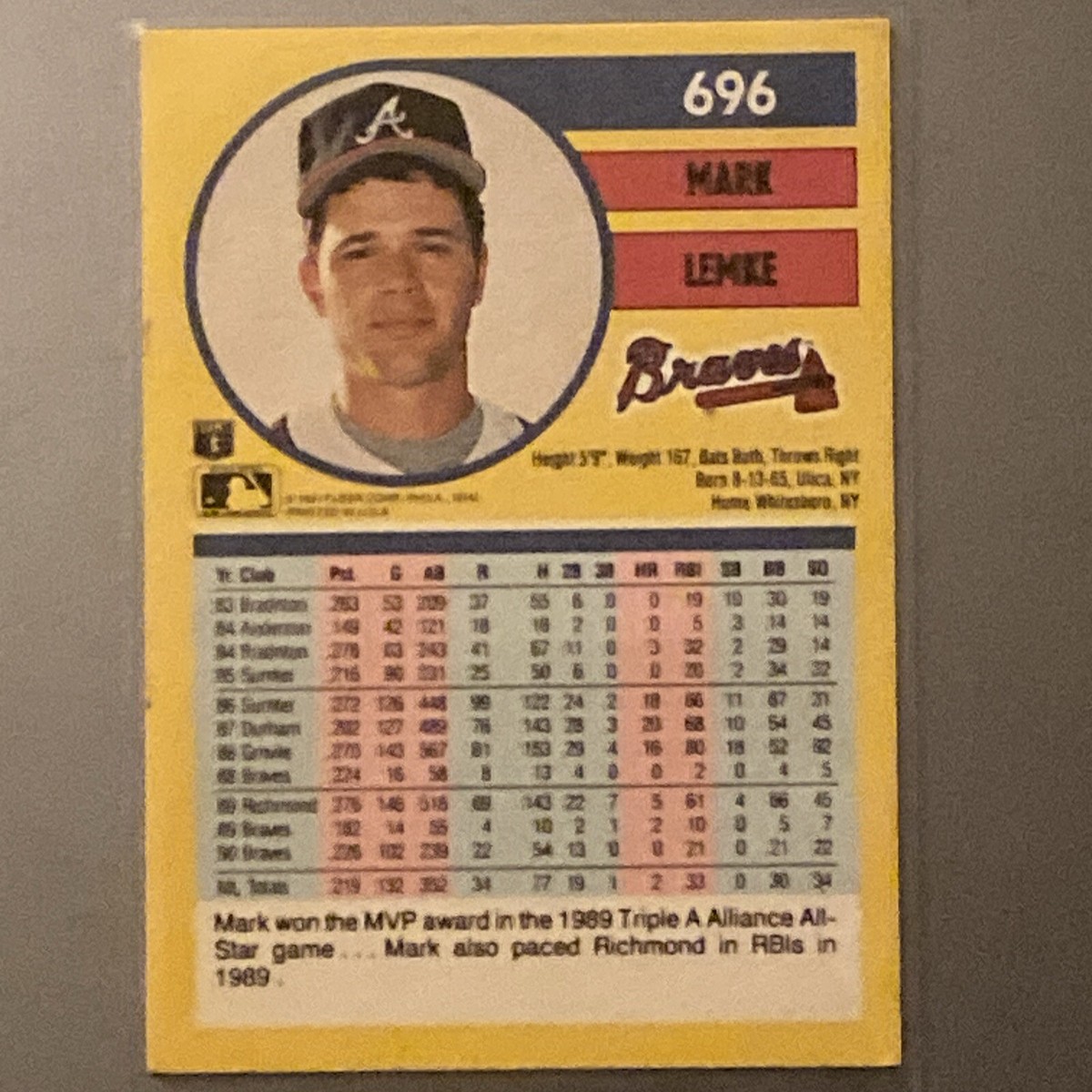 1991 Fleer Mark Lemke Atlanta Braves #696 Missing “.” In USA