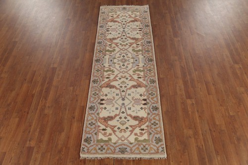 Elfenbein handgeknüpfter Woll-Oushak indischer Läufer Teppich 3x8 orientalischer Flur Teppich - Bild 13 von 17