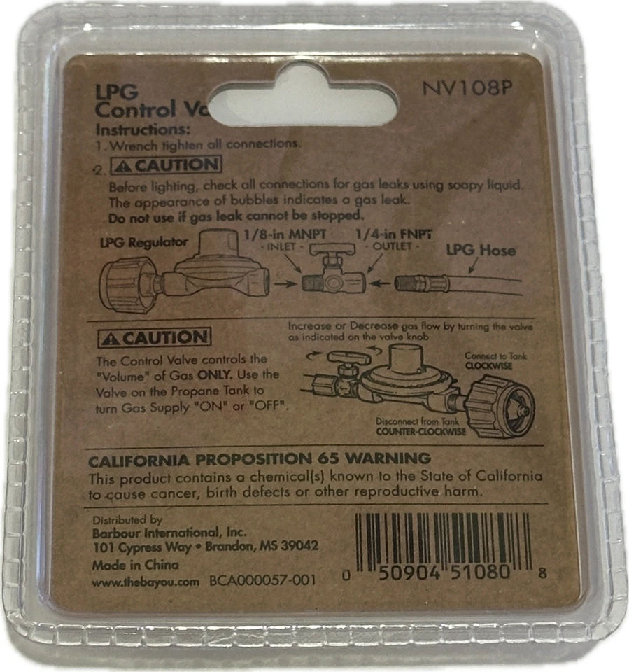 Válvula de control de GLP de latón Bayou Classic NV108P 1/8 pulgadas MNPT x 1/4 pulgadas FNPT NUEVO Foto 2 de 2