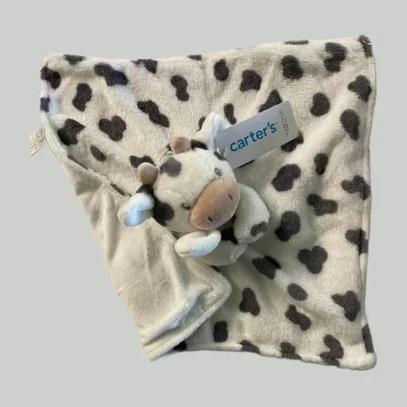 Carter’s Plush COW Baby Calf Security Blanket Lovey Gray/Black White NWT Foto 2 de 4
