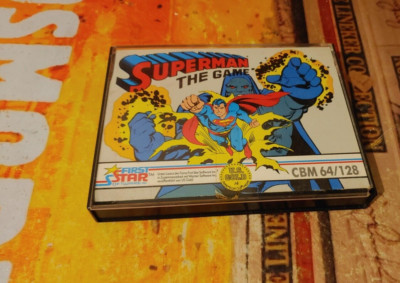 Superman The Game (First Star 1986) Commodore 64 (Tape, Manual, Box) works 8-bit