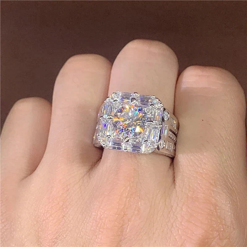 3.00Ct Round Cut Real Moissanite Men's Pinky Ring 14K White Gold Plated - Image 4 of 4