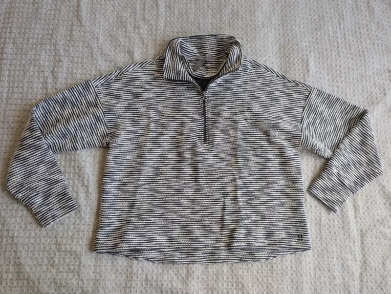 sweaty-betty cotton poly knit 1/2 zip pullover crop sweater