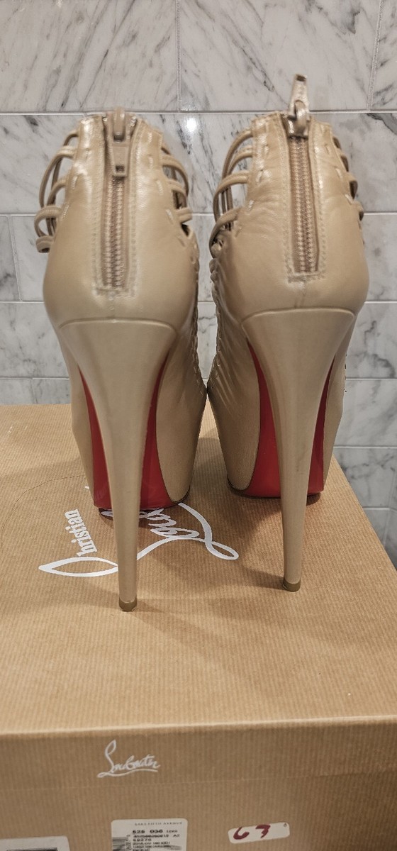 Christian Louboutin Zoulou Beige Cage Zip Up Platform Heels