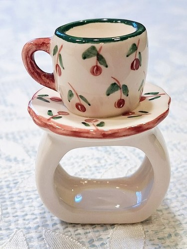 Anelli tovagliolo teiera, ceramica dipinta a mano, 2 set da quattro ciascuno, tea party perfetti - Foto 6 di 10