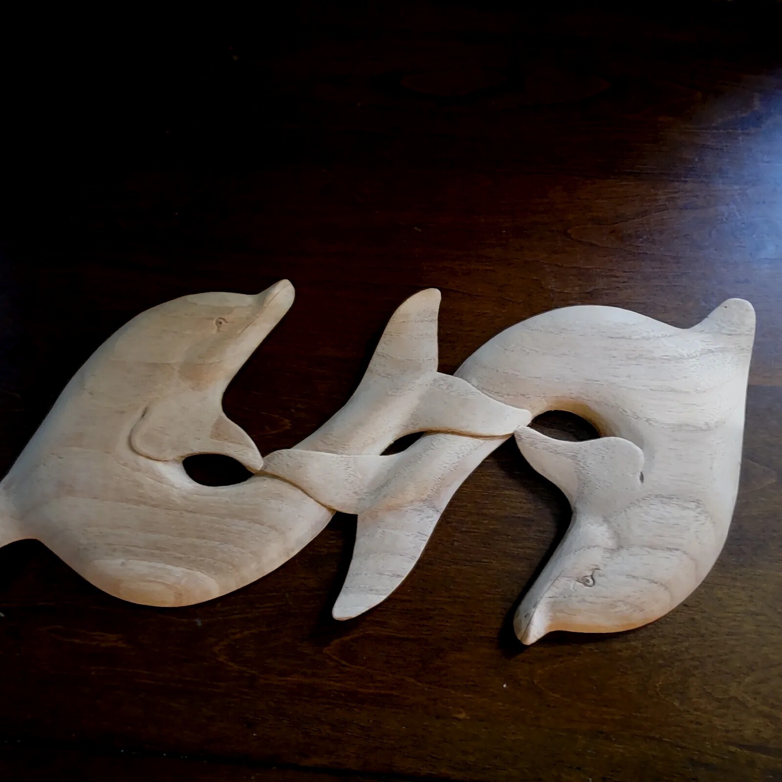 Hand Carved Wooden (Unfinished) Dolphins, Dolphin/Ocean/Beach Home Decor
