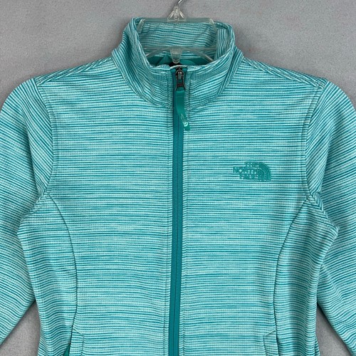 The North Face Jacket Girls Medium Blue Teal Stripe Full Zip Sweater Active - Picture 3 of 16