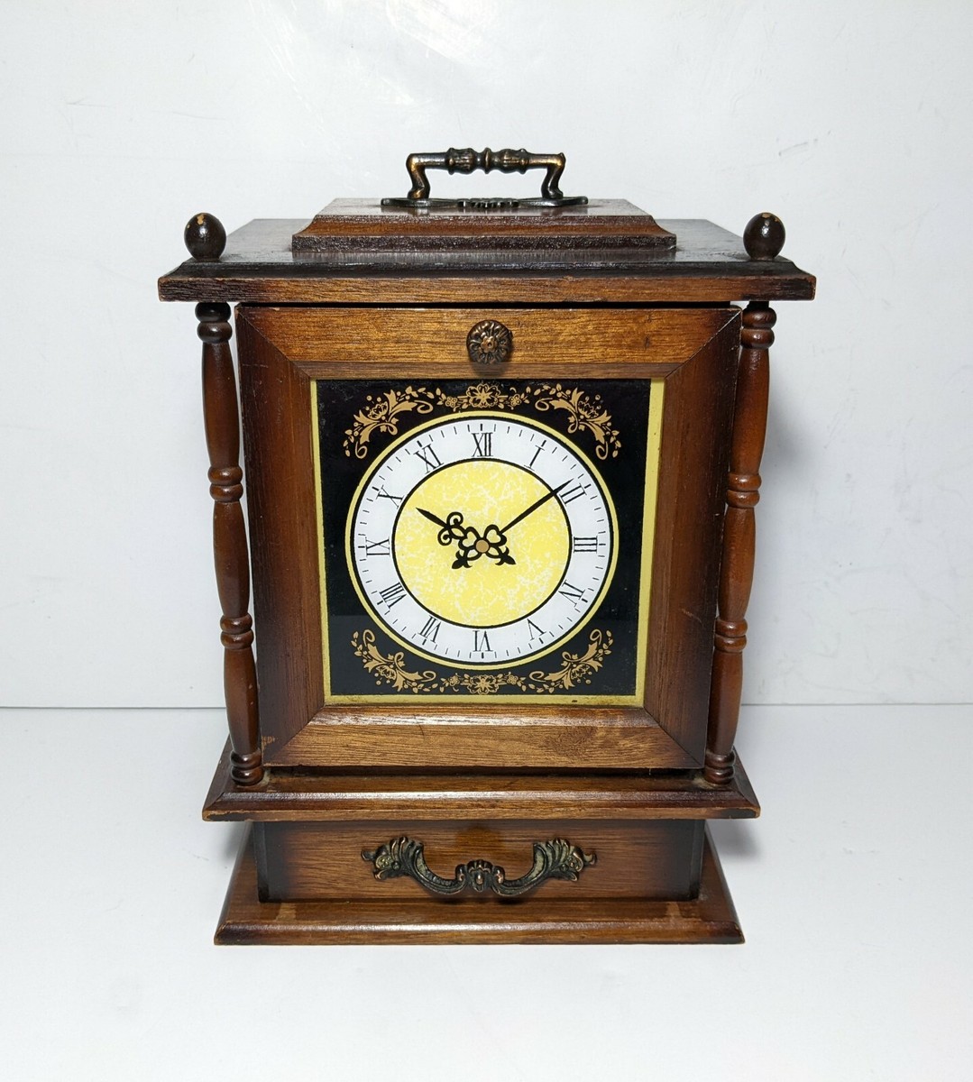Vintage Clock Shaped Jewelry Trinket Music Box w Door