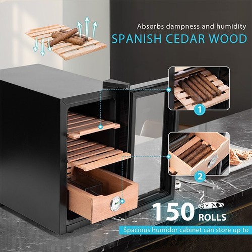 23L Electric Cigar Humidor w/ Spanish Cedar Wood Shelves, 150 Capacity - Picture 4 of 8