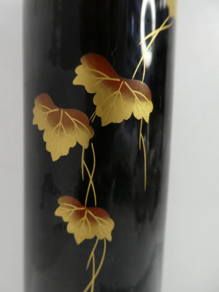 VINTAGE JAPANESE ACRYLIC CYLINDER VASE PAINTED GILT LEAF DECORATION - image 2 of 4