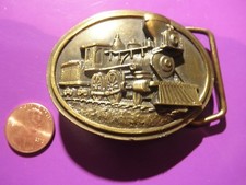 BERGAMOT Oval Belt Buckle Brass Locomotive Train 2 1/2 X 2 inches  L-143 //////