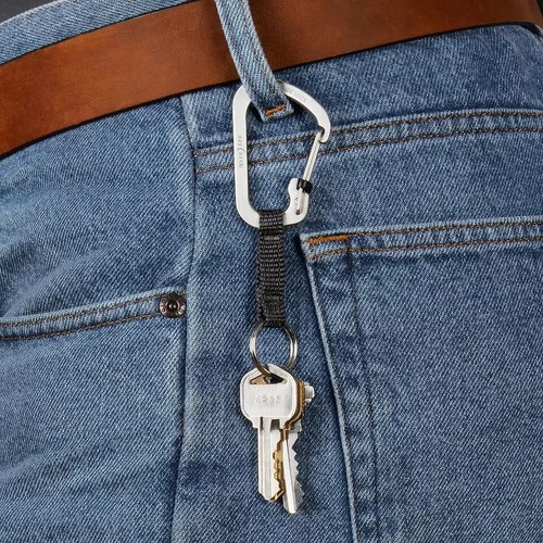 Slidelock Key Ring, Aluminum Locking Carabiner Key Chain with Webbing, Stainless - Picture 3 of 6