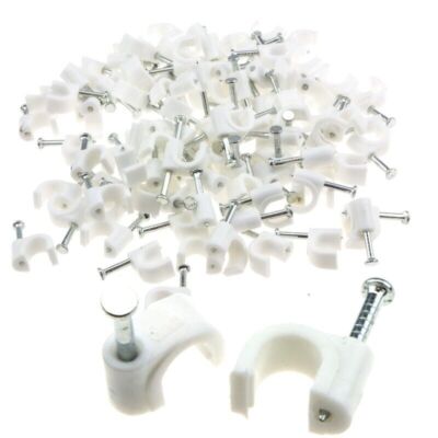 Runde weiße Kabelclips Heftklammern mit Mauernagel Flexclips