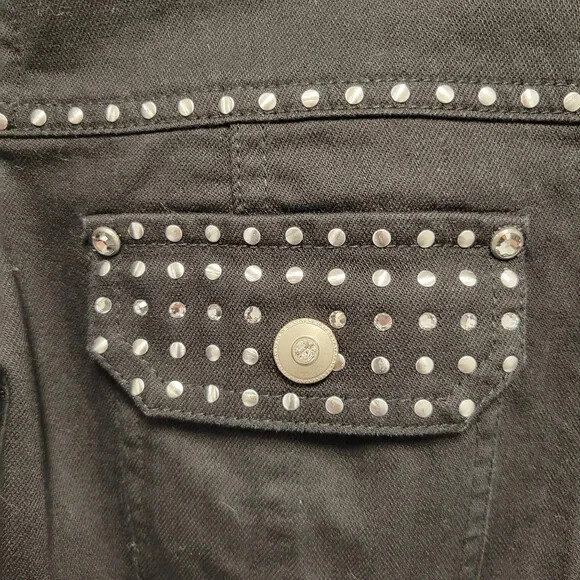 Chaqueta de mezclilla negra adornada Christine Alexander para mujer cierre a presión talla S Foto 3 de 4