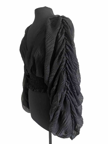 ❤️ Black Sheer Bubble Sleeve Avant-garde Rushed Top - Picture 6 of 8