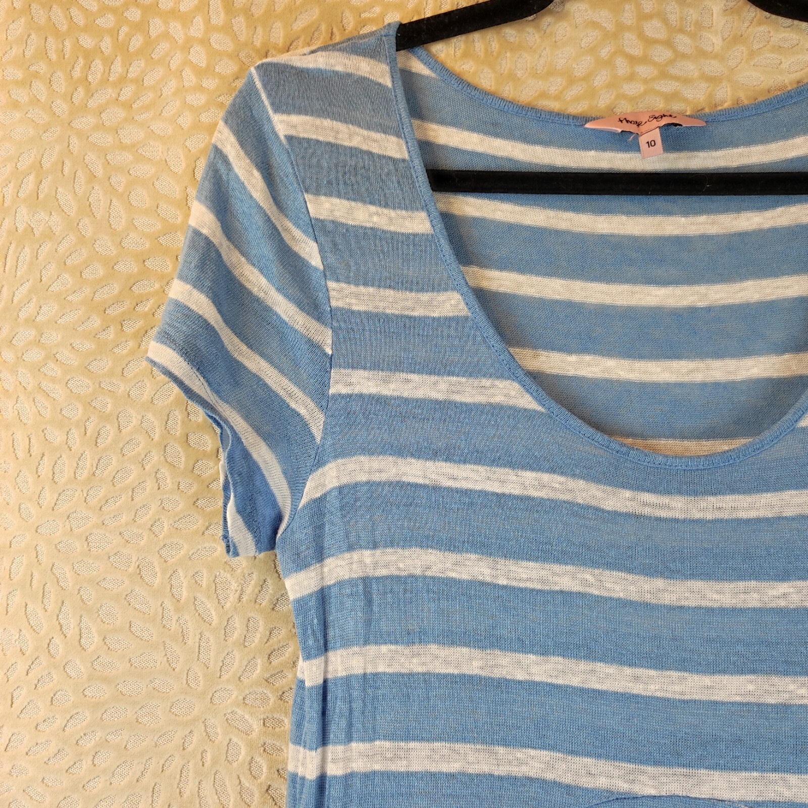 Phase Eight Womens Top Blue White Striped Size 10 Linen Dipped Hem image 4